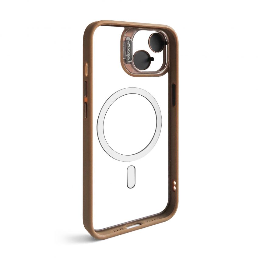 Coque avec MagSafe pour Apple iPhone 13 avec support et protection pour les caméras brun d'or (09)