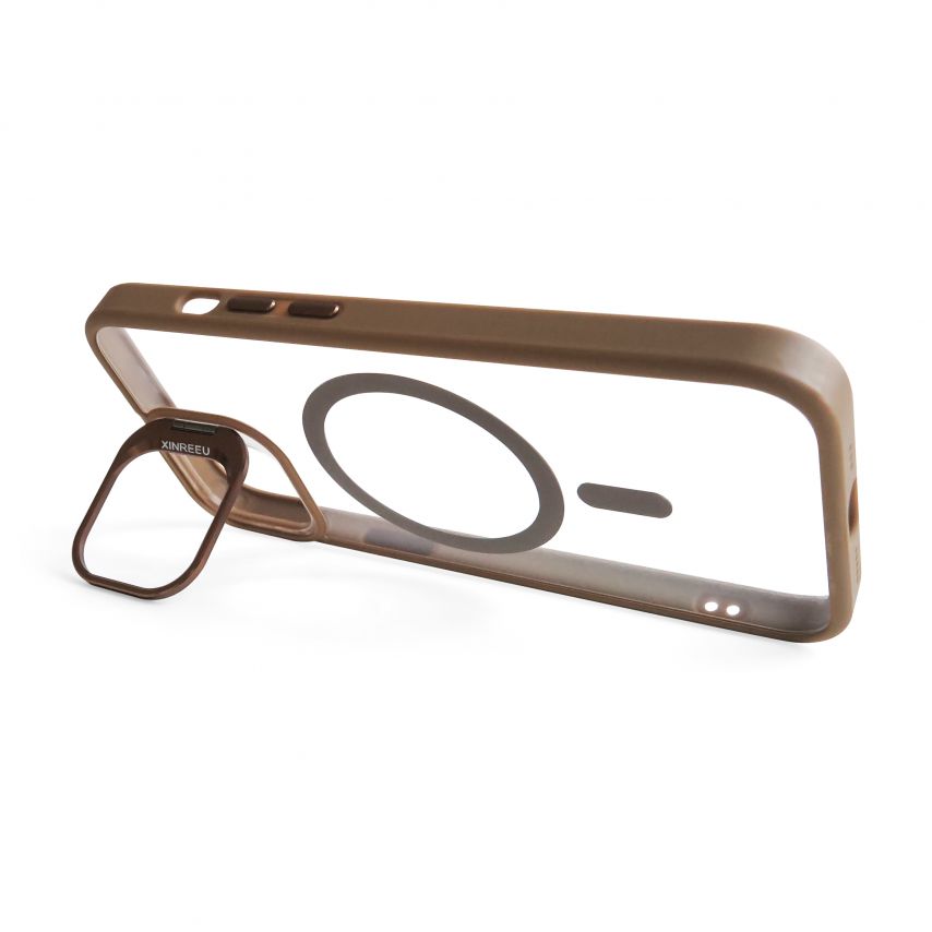 Coque avec MagSafe pour Apple iPhone 13 avec support et protection pour les caméras brun d'or (09)