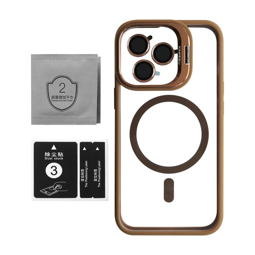 Coque avec MagSafe pour Apple iPhone 13 Pro avec support et protection pour les caméras brun d'or (09)