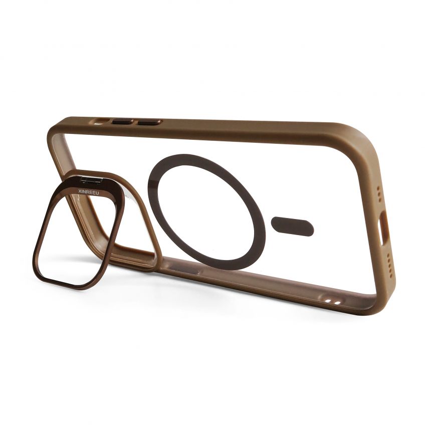 Coque avec MagSafe pour Apple iPhone 13 Pro avec support et protection pour les caméras brun d'or (09)