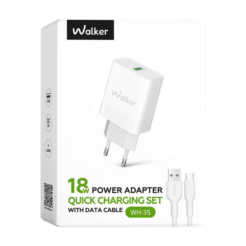 Netzladegerät (Adapter) 2in1 WALKER WH-35 1USB / QC3.0 / 3A / 18W + Datenkabel USB - Lightning weiß