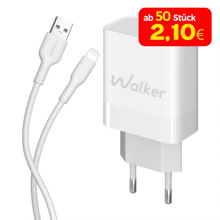Netzladegerät (Adapter) 2in1 WALKER WH-35 1USB / QC3.0 / 3A / 18W + Datenkabel USB - Lightning weiß
