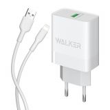 Chargeur secteur (Аdaptateur) 2 en 1 WALKER WH-35 1USB / QC3.0 / 3A / 18W + Câble de données USB vers Lightning blanc