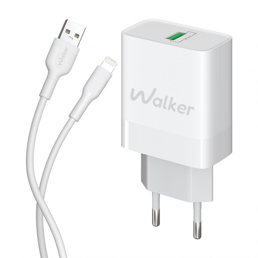 Netzladegerät (Adapter) 2in1 WALKER WH-35 1USB / QC3.0 / 3A / 18W + Datenkabel USB - Lightning weiß
