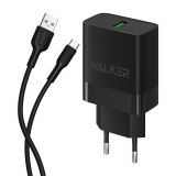 Chargeur secteur (Аdaptateur) 2 en 1 WALKER WH-35 1USB / QC3.0 / 3A / 18W + Câble de données USB vers Micro noir
