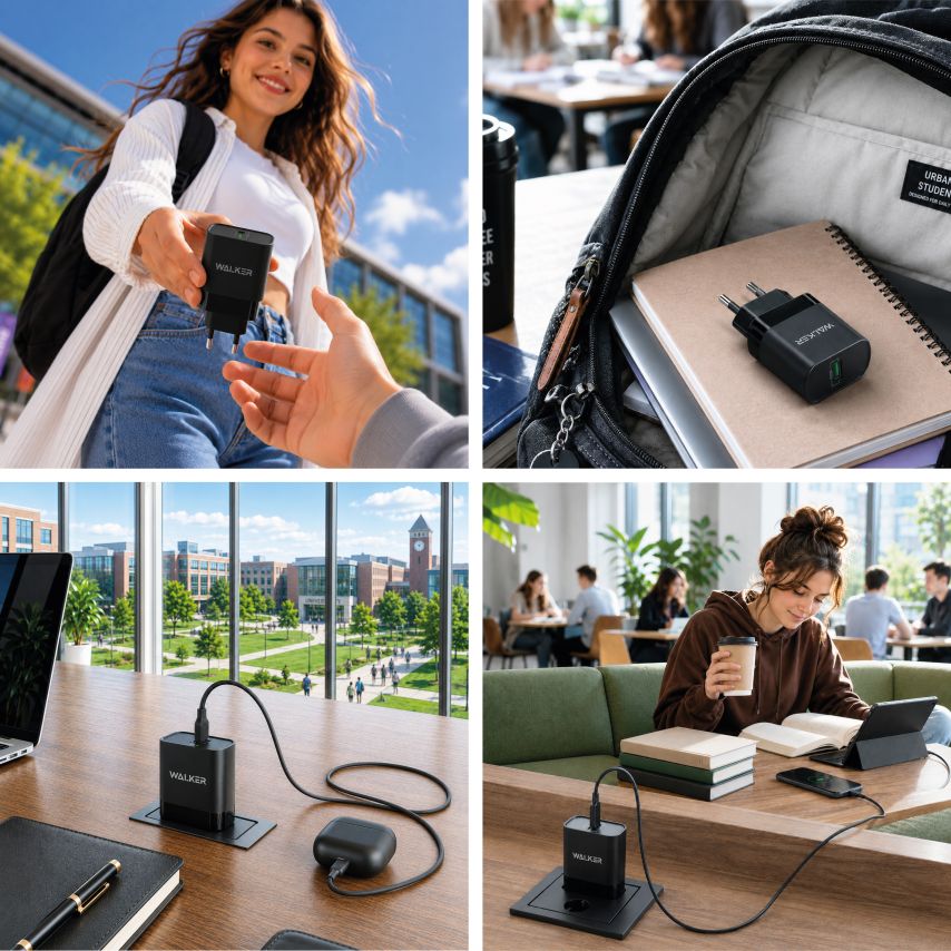 Netzladegerät (Adapter) 2in1 WALKER WH-35 1USB / QC3.0 / 3A / 18W + Datenkabel USB - Micro schwarz