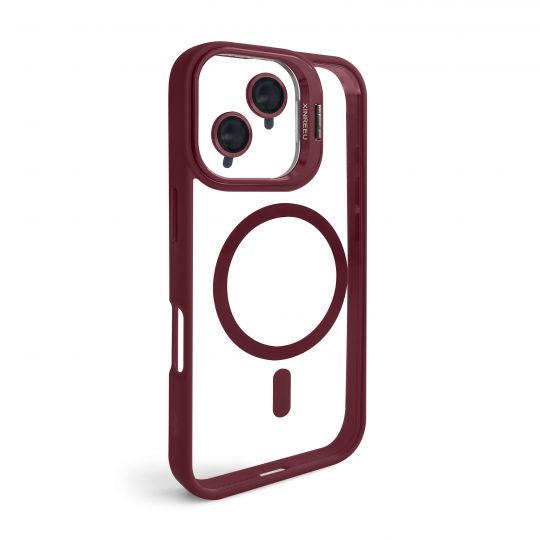 Hülle mit MagSafe für Apple iPhone 16e mit Ständer und Kameraschutz bordo (05)