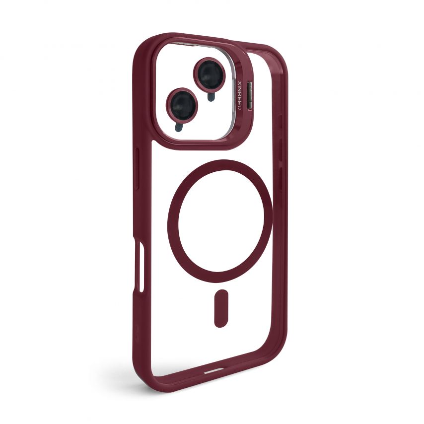 Hülle mit MagSafe für Apple iPhone 16e mit Ständer und Kameraschutz bordo (05)