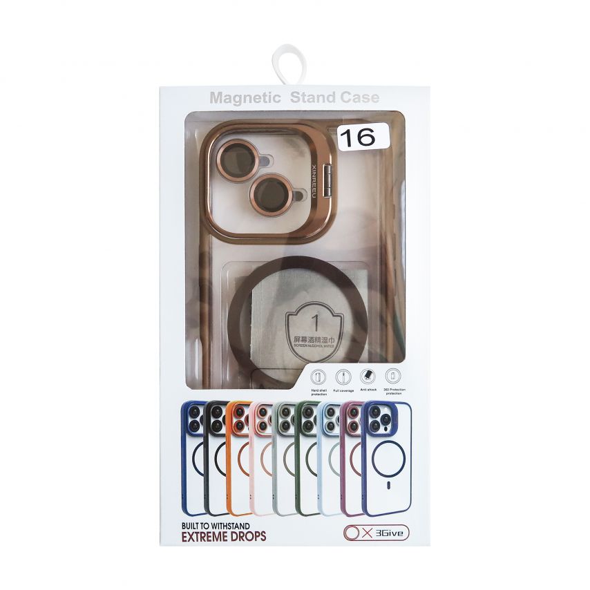 Hülle mit MagSafe für Apple iPhone 16e mit Ständer und Kameraschutz gold brown (09)