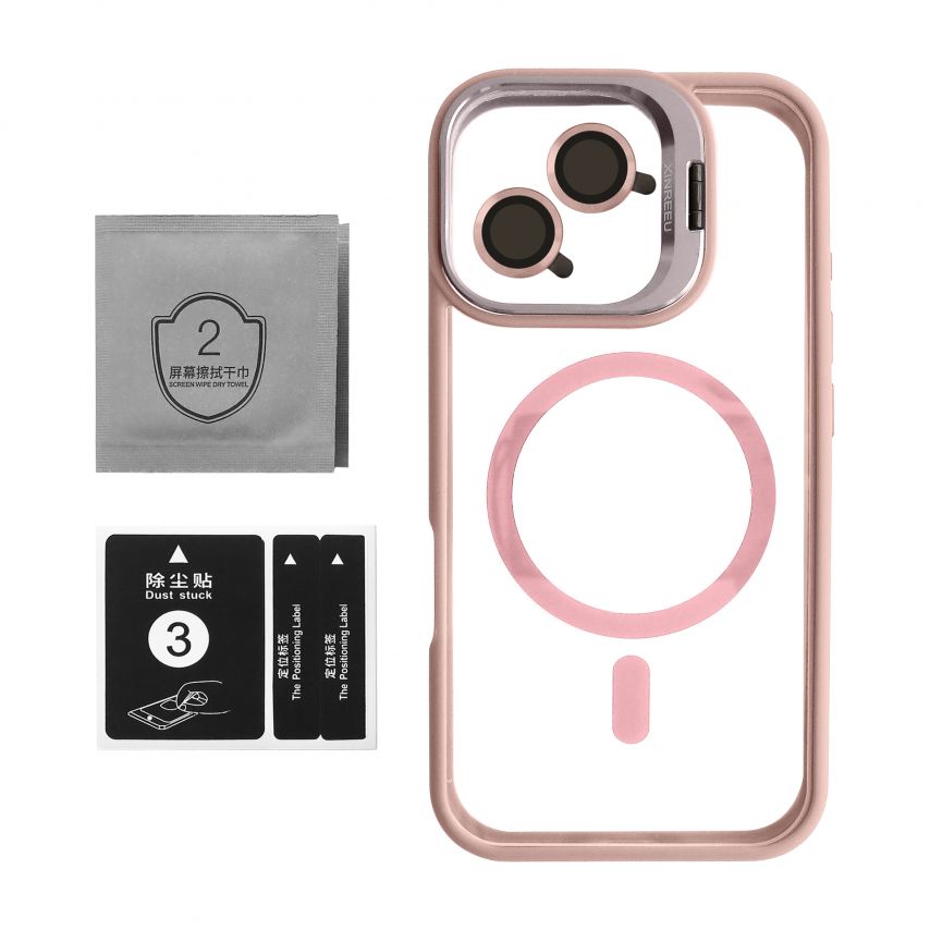 Hülle mit MagSafe für Apple iPhone 16e mit Ständer und Kameraschutz pink (10)