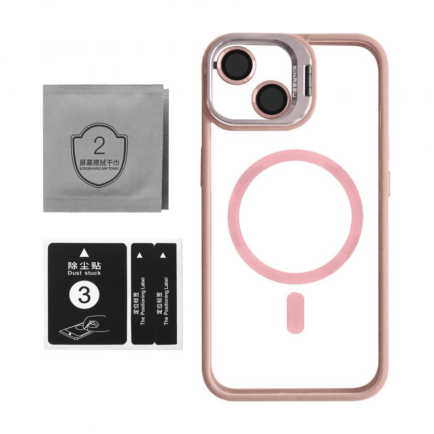 Case with MagSafe for Apple iPhone 14 with stand and camera protection pink (10)