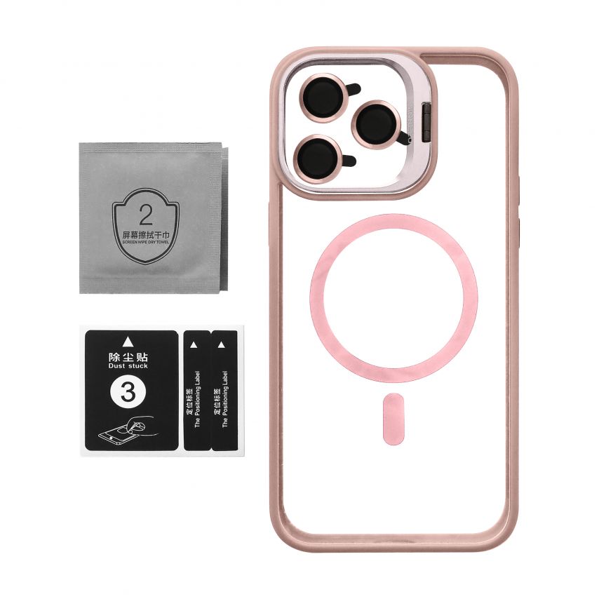 Coque avec MagSafe pour Apple iPhone 14 Pro Max avec support et protection pour caméra rose (10)