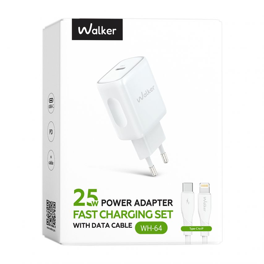 Network Charger (Adapter) 2in1 WALKER WH-64 PD_25W + Data Cable Type-C to Lightning white