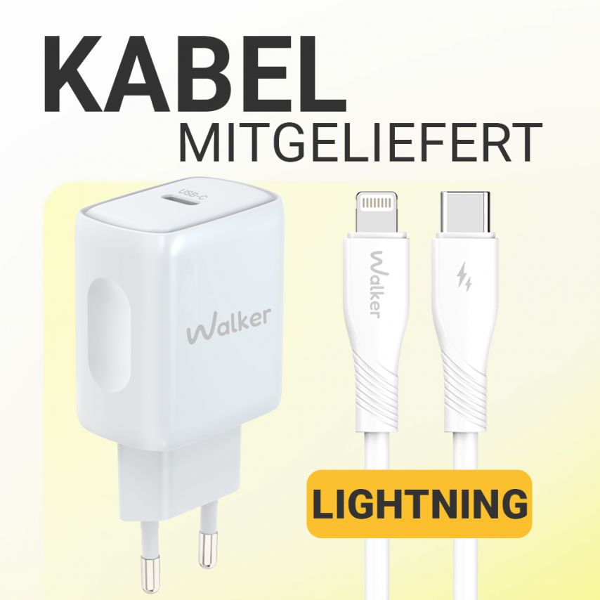 Network Charger (Adapter) 2in1 WALKER WH-64 PD_25W + Data Cable Type-C to Lightning white