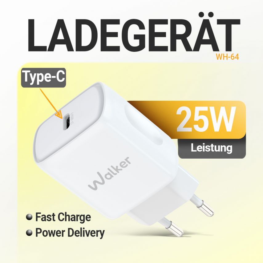 Network Charger (Adapter) 2in1 WALKER WH-64 PD_25W + Data Cable Type-C to Lightning white