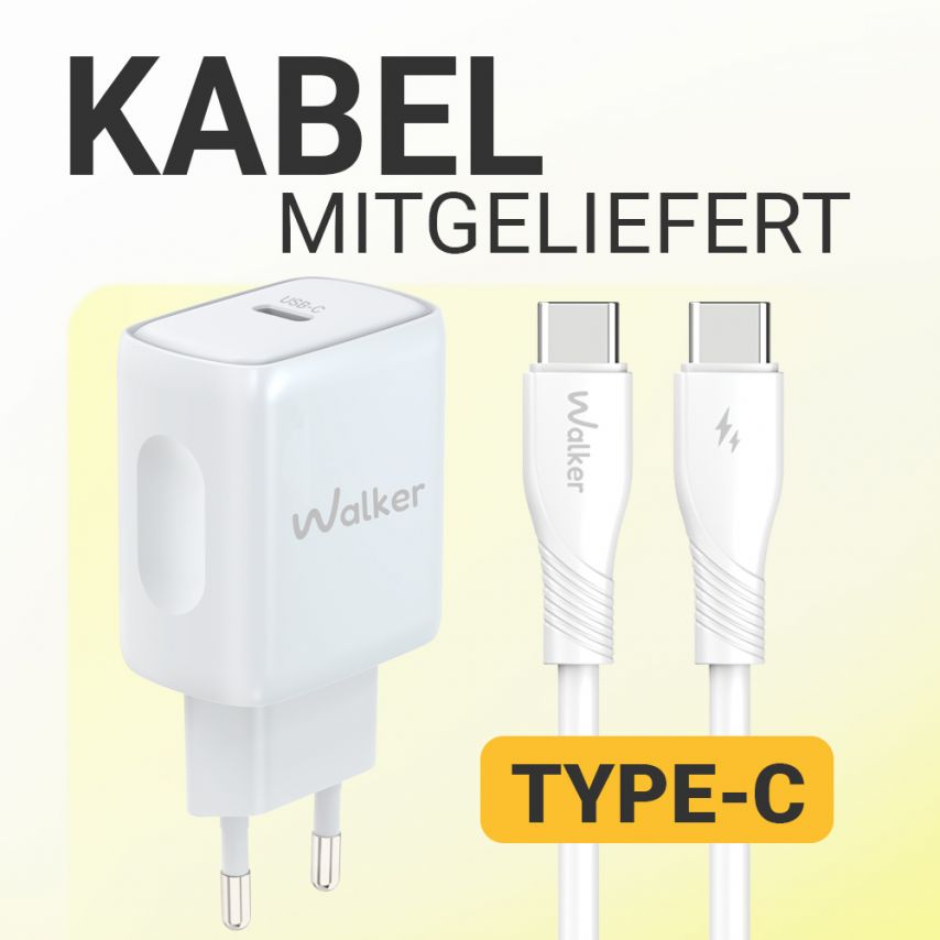 Network Charger (Adapter) 2in1 WALKER WH-64 PD_25W + Data Cable Type-C to Type-C white