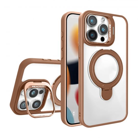 Case with MagSafe for Apple iPhone 15 with two stands and camera protection gold brown (1)