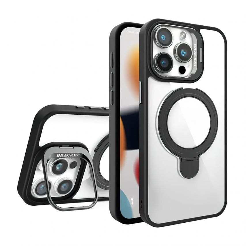Case with MagSafe for Apple iPhone 15 with two stands and camera protection black (4)