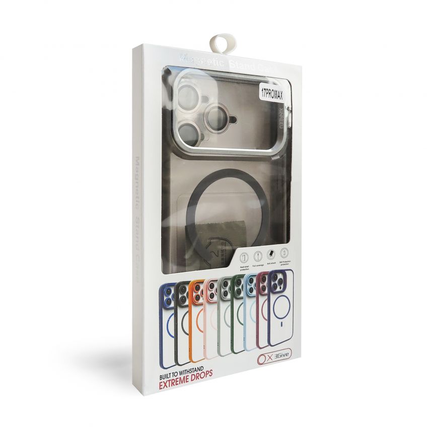 Case with MagSafe for Apple iPhone 17 Pro Max with stand and camera protection light grey (06)