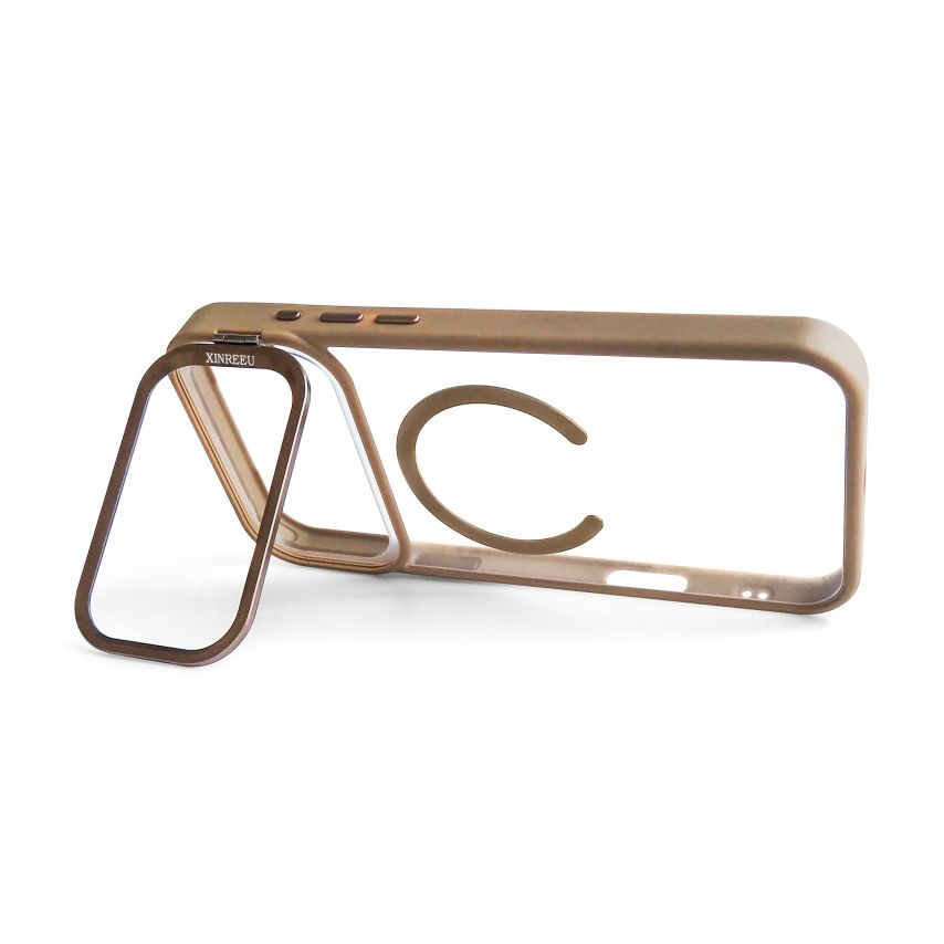 Case with MagSafe for Apple iPhone 17 Pro Max gold with stand and camera protection brown (09)