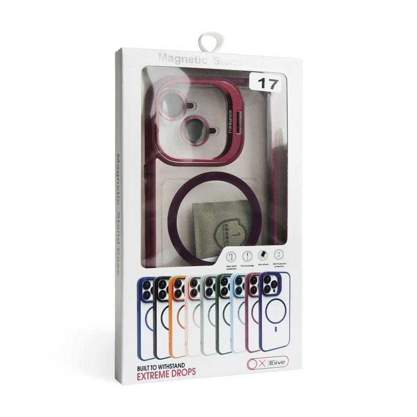 Case with MagSafe for Apple iPhone 17 with stand and camera protection bordo (05)
