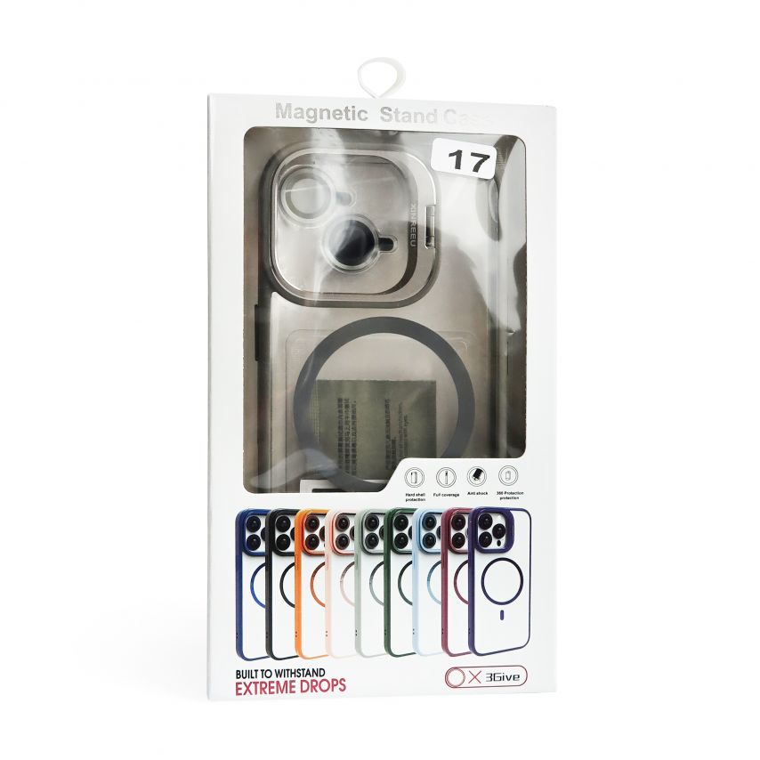 Case with MagSafe for Apple iPhone 17 with stand and camera protection light grey (06)