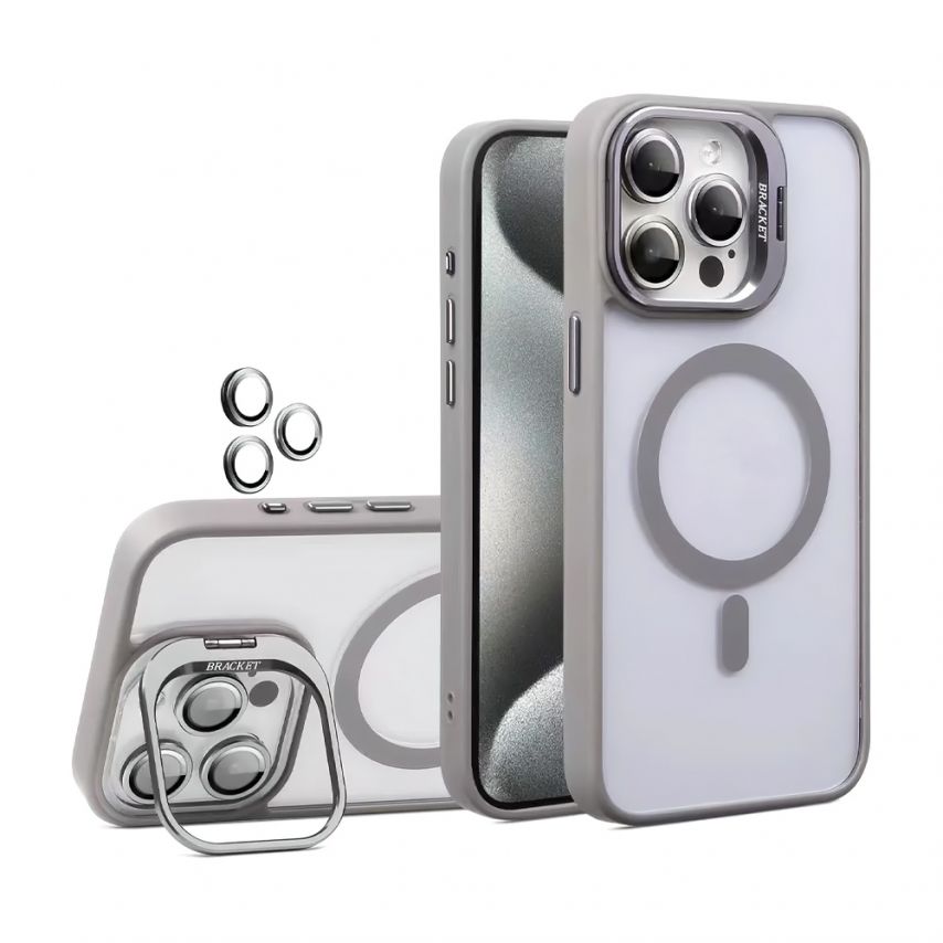 Case with MagSafe for Apple iPhone 17 with stand and camera protection light grey (06)