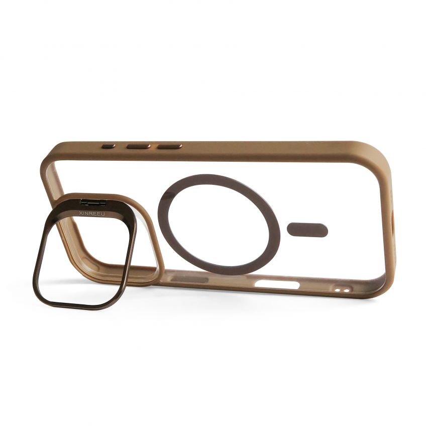 Case with MagSafe for Apple iPhone 17 with stand and camera protection gold brown (09)