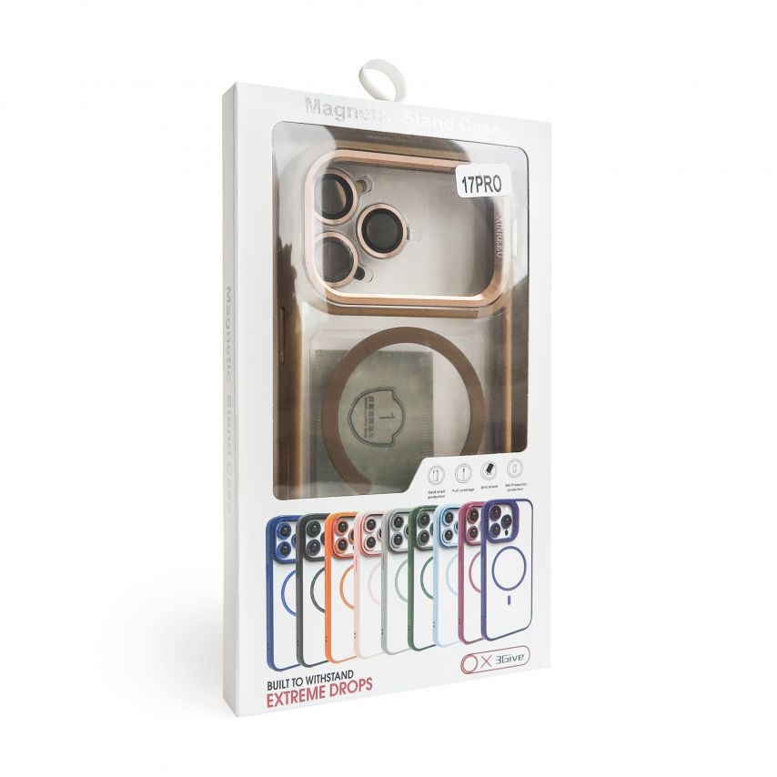 Case with MagSafe for Apple iPhone 17 Pro with stand and camera protection gold brown (09)