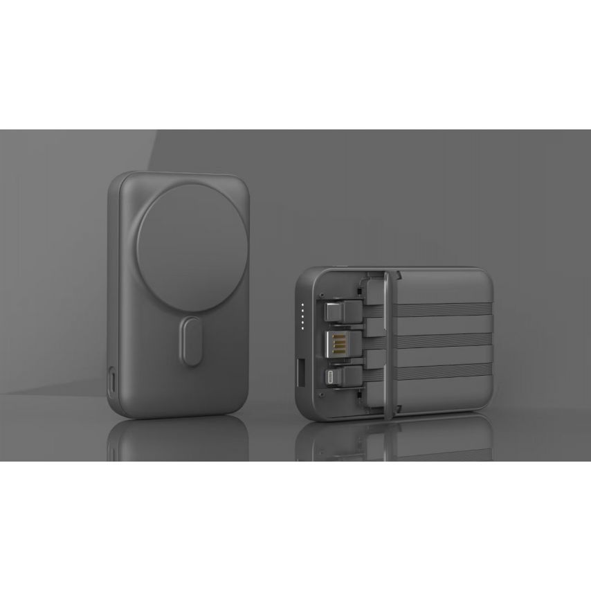 Powerbank WALKER WB-710 10000mAh Magsafe mit Datenkabel USB, Type-C, Lightning schwarz