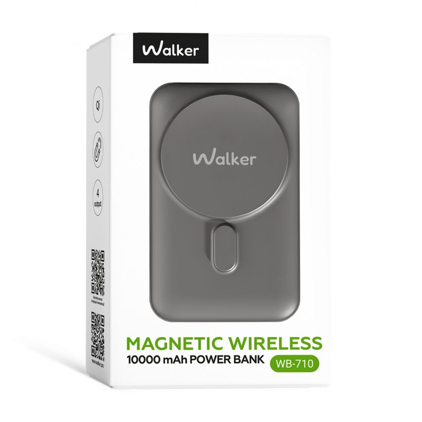 Powerbank WALKER WB-710 10000mAh Magsafe mit Datenkabel USB, Type-C, Lightning schwarz