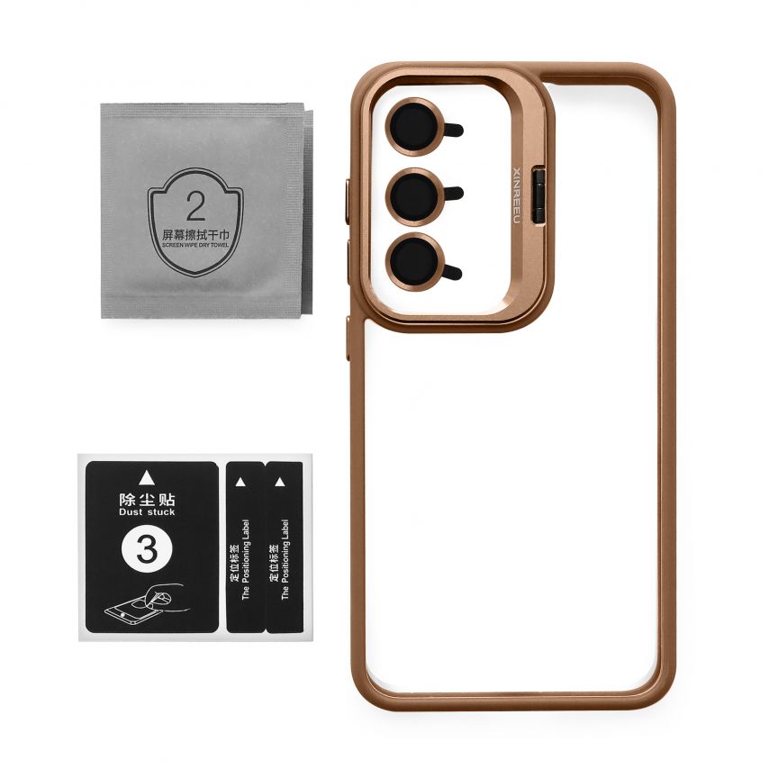 Hülle mit MagSafe fürSamsung Galaxy S26/S942 (2026) mit Ständer und Kameraschutz gold brown (09)
