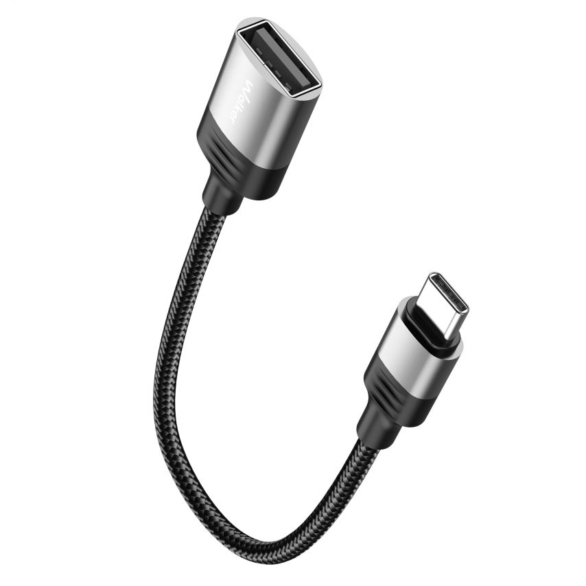 OTG Adapter WALKER WTG-02C USB2.0 to Type-C Kabel 12cm schwarz/grau