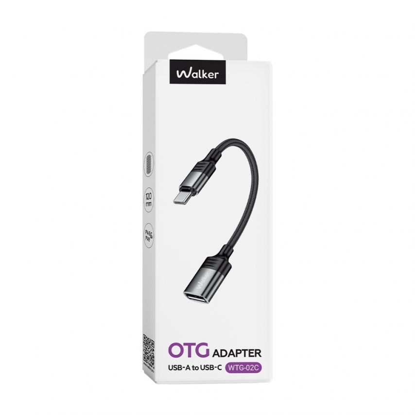 OTG Adapter WALKER WTG-02C USB2.0 to Type-C Kabel 12cm schwarz/grau