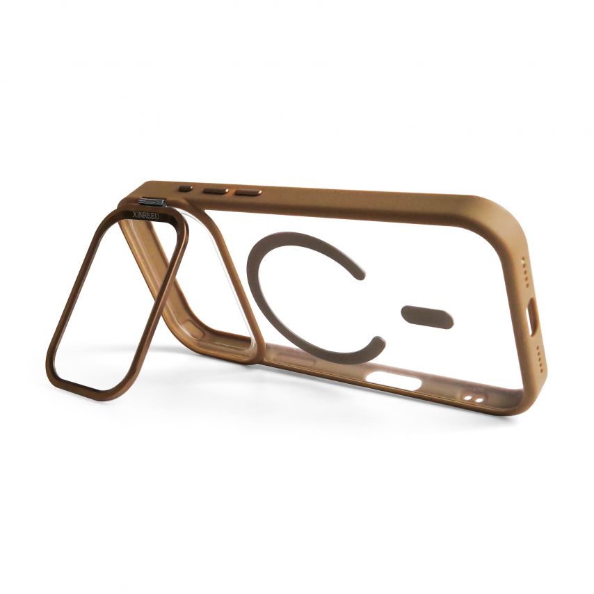 Hülle mit MagSafe für Apple iPhone 18 Pro mit Ständer und Kameraschutz gold brown (09)
