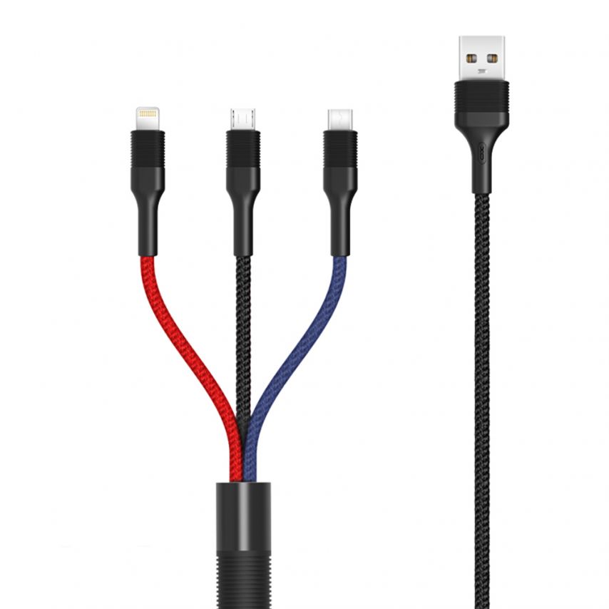 USB-Kabel 3in1 XO NB54 Micro/Type-C/Lightning Quick Charge 2.4A schwarz/rot/blau