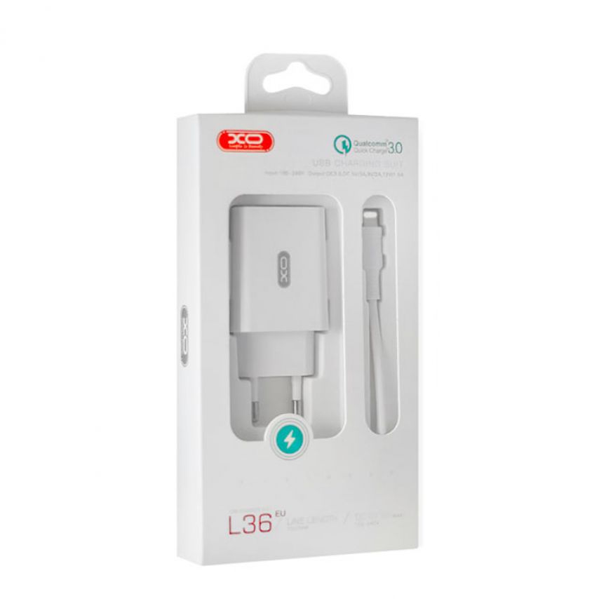 Network Charger (Adapter) 2in1 XO L36 1USB / QC3.0 / 3A + Lightning white