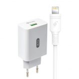 Network Charger (Adapter) 2in1 XO L36 1USB / QC3.0 / 3A + Lightning white - Buy for 5.20 € in Germany