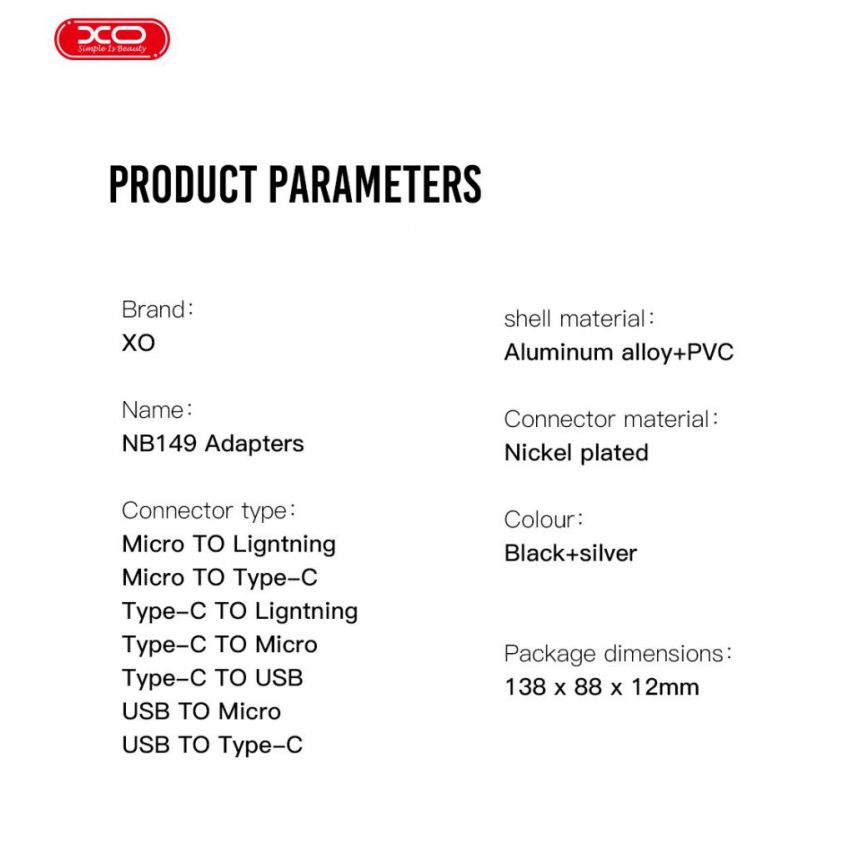 Adapter XO NB149-E Type-C - USB 2.0 schwarz/silber