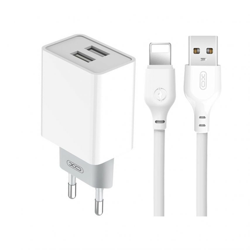 Netzladegerät (Adapter) 2in1 XO L65 2USB / 2.4А + Lightning weiß