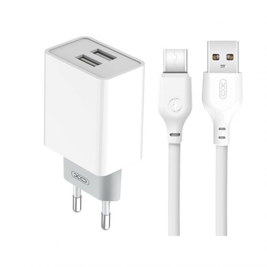 Network Charger (Adapter) 2in1 XO L65 2USB / 2.4A + Type-C white