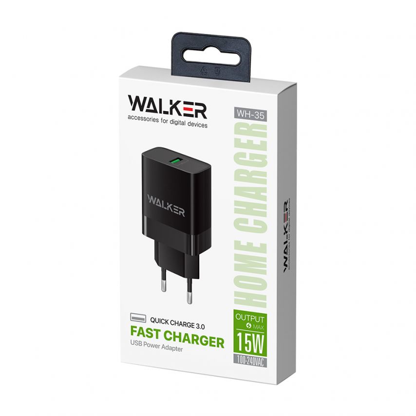 Network Charger (Adapter) WALKER WH-35 QC3.0 1USB / 3A / 15W black