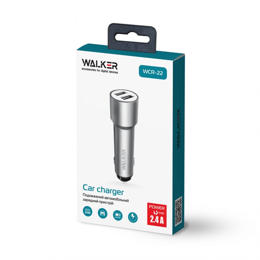 Autoladegerät (Adapter) WALKER WCR-22 2USB 1.0A / 2.4A schwarz