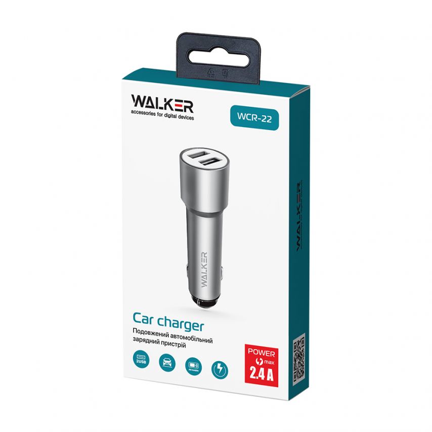 Autoladegerät (adapter) WALKER WCR-22 2USB 1.0А / 2.4A silber