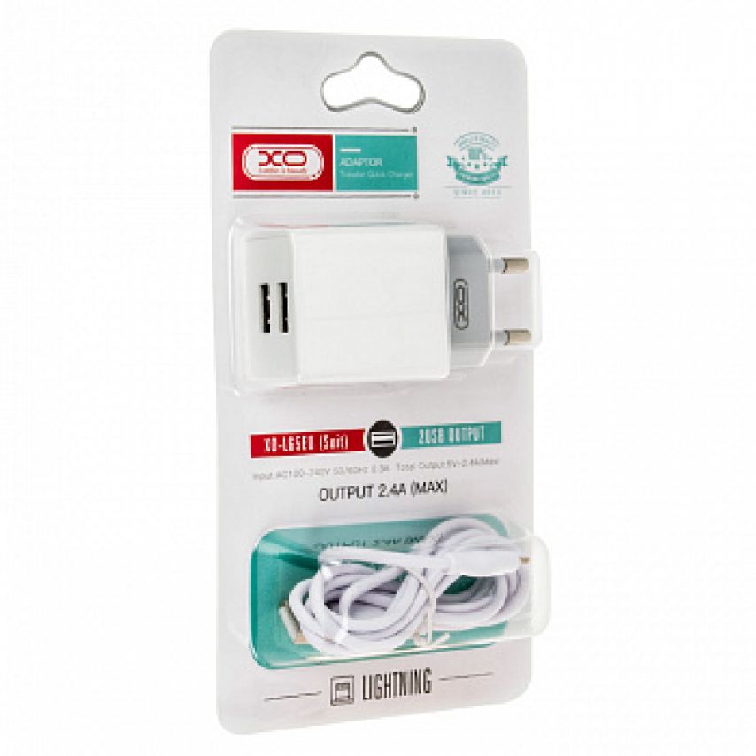 Netzladegerät (Adapter) 2in1 XO L65 2USB / 2.4А + Lightning weiß